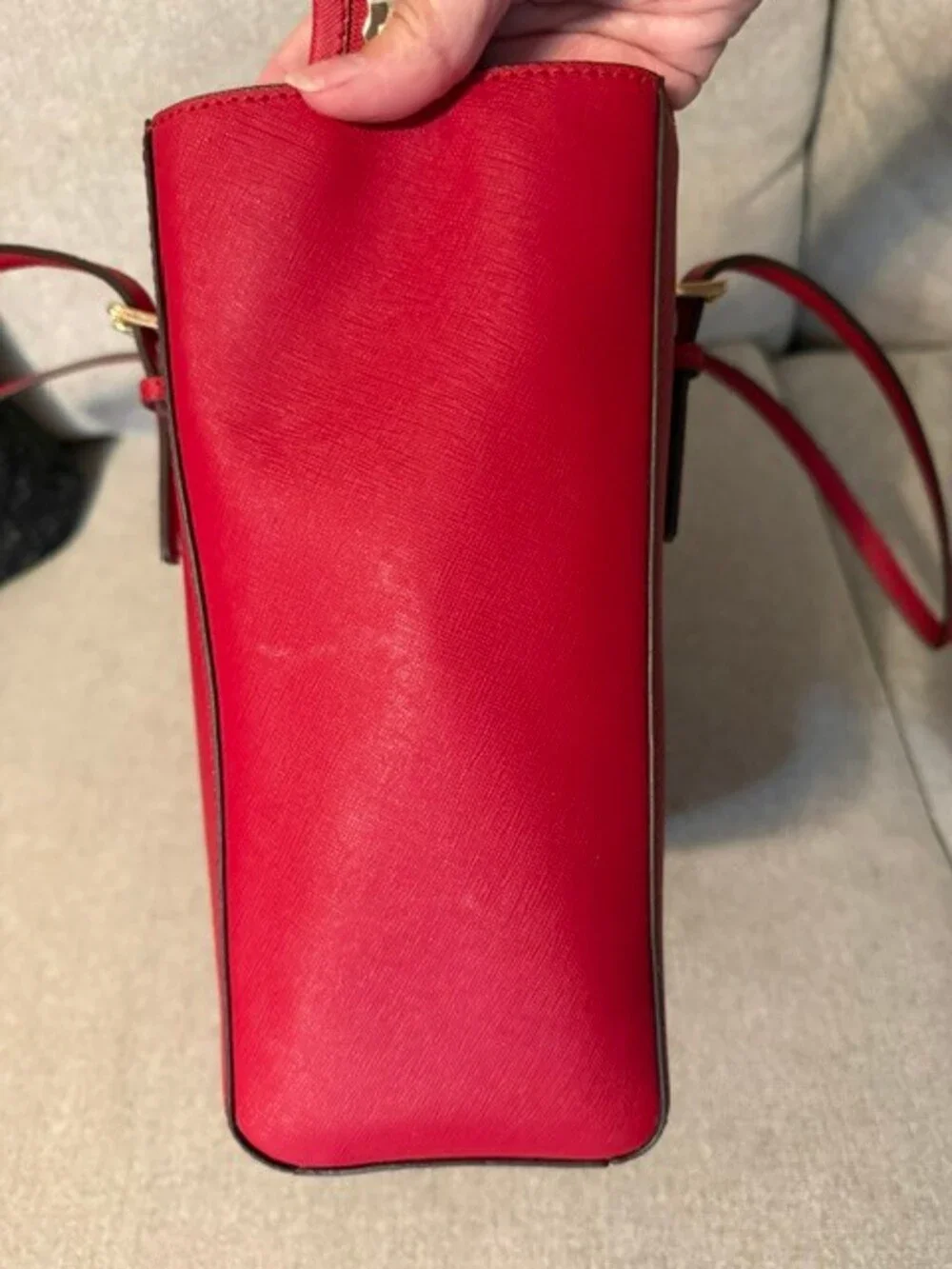 Michael Kors Red Leather Tote Handbag Double Strap Shoulder Bag
